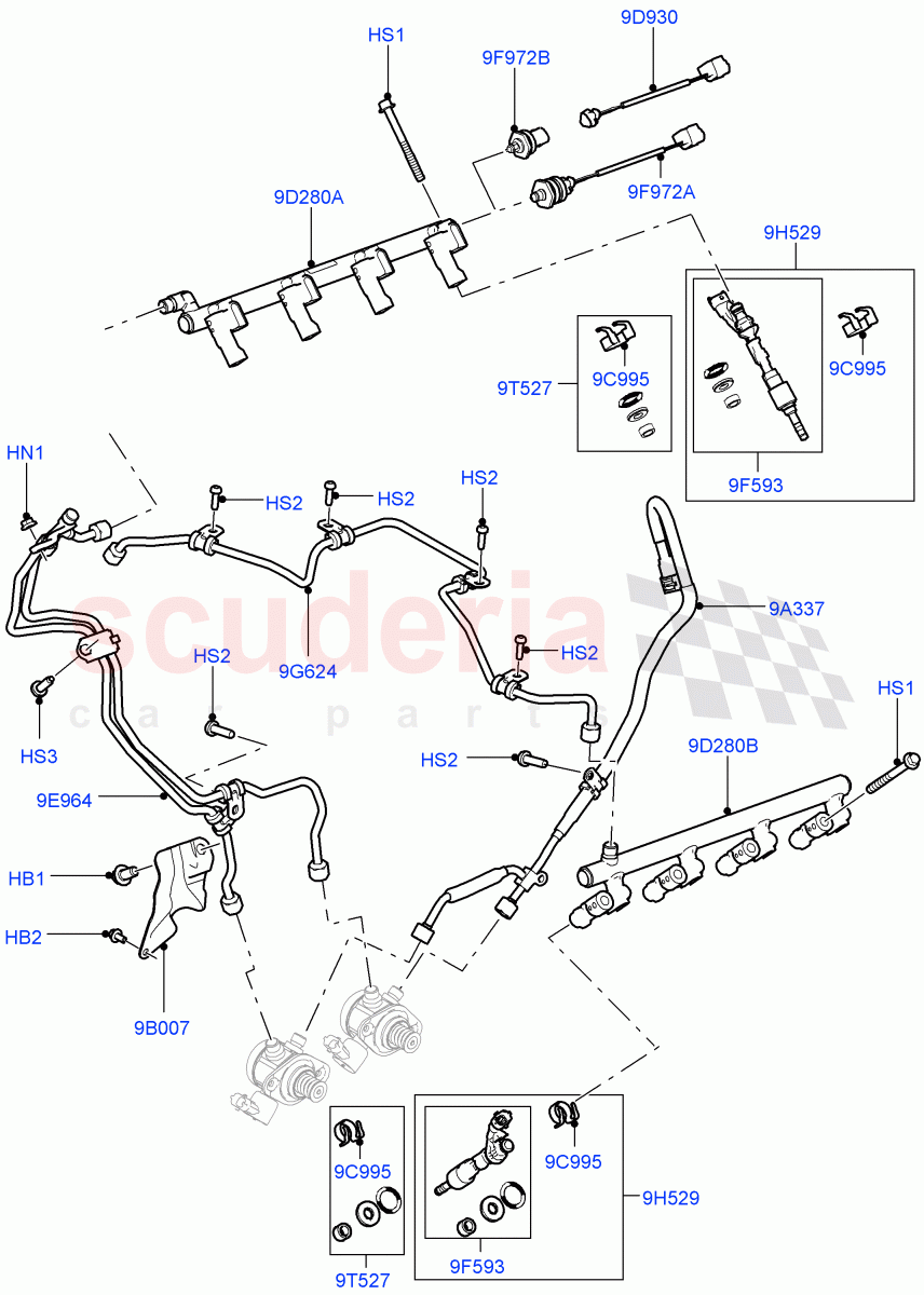 Fuel Injectors And Pipes (5.0L OHC SGDI SC V8 Petrol - AJ133) ((V) FROMAA000001) of Land Rover Land Rover Range Rover (2010-2012) [5.0 OHC SGDI SC V8 Petrol]