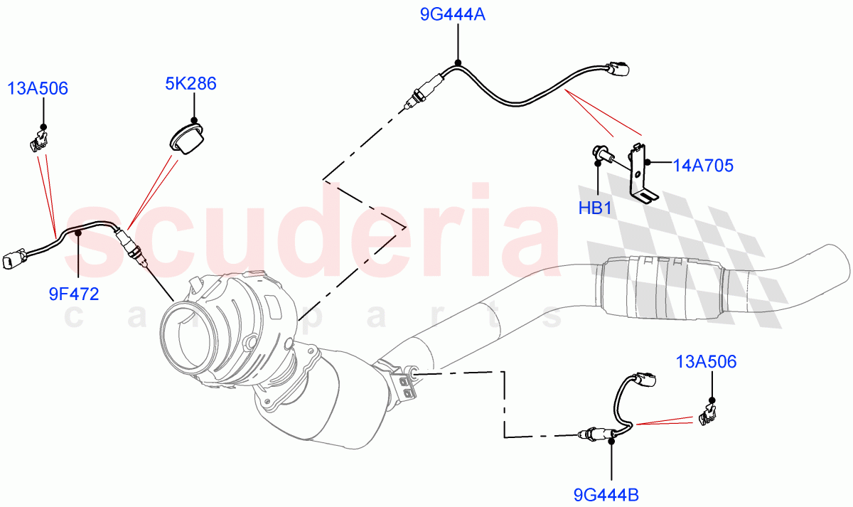 Exhaust Sensors And Modules (Nitra Plant Build) (3.0L AJ20P6 Petrol High, SULEV Requirements, EU6 Emissions, Proconve L6 Emissions, Stage V European Emissions, EU2) of Land Rover Land Rover Discovery 5 (2017+) [3.0 I6 Turbo Petrol AJ20P6]