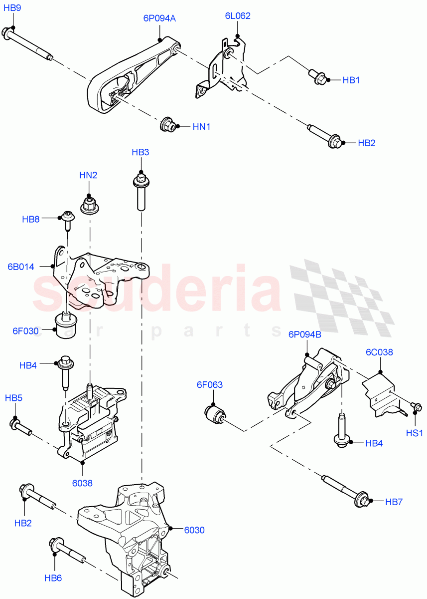 Engine Mounting(1.5L AJ20P3 Petrol High PHEV,Halewood (UK),1.5L AJ20P3 Petrol High)((V)FROMLH000001) of Land Rover Land Rover Discovery Sport (2015+) [1.5 I3 Turbo Petrol AJ20P3]