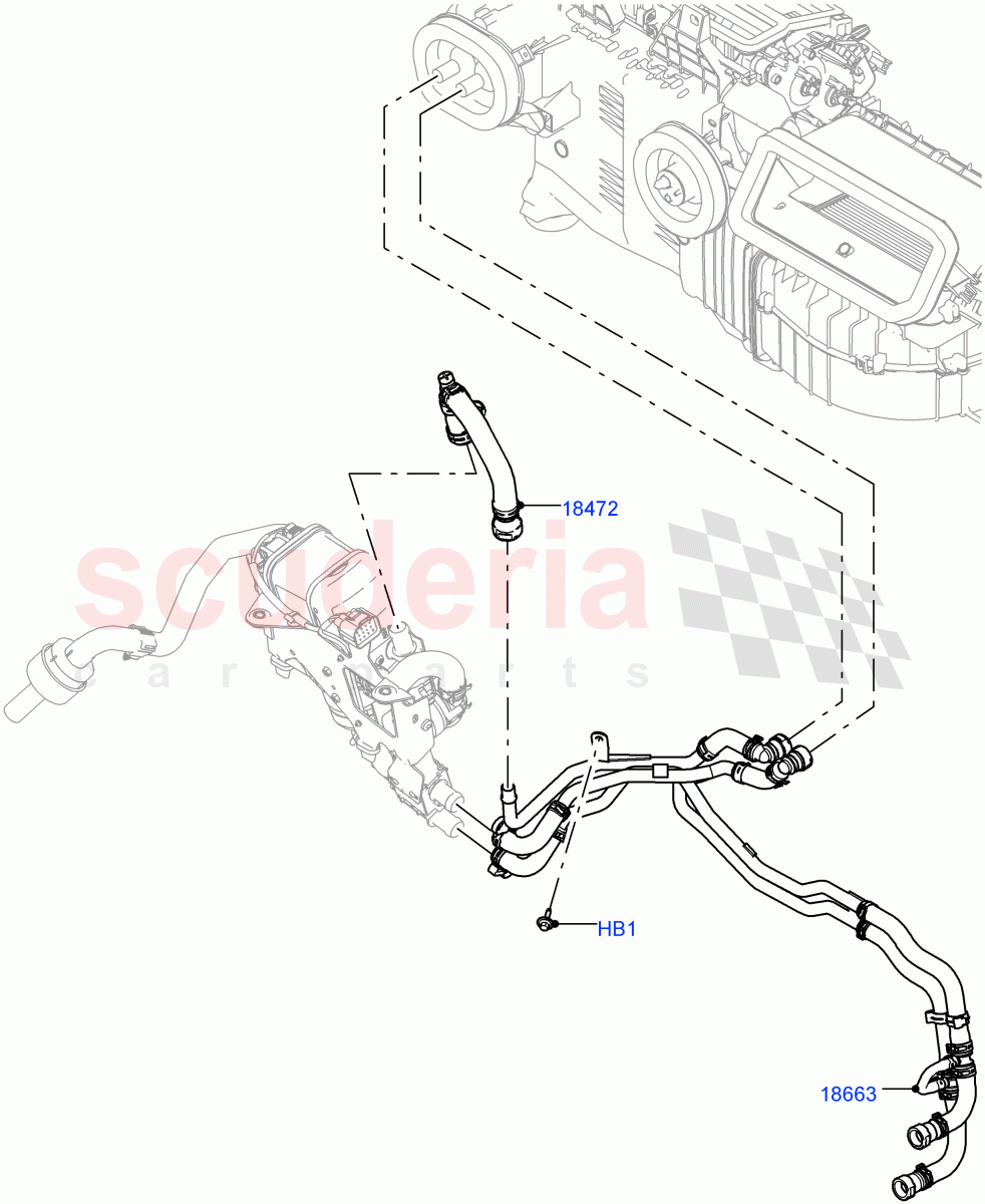 Heater Hoses (Solihull Plant Build) (2.0L I4 DSL HIGH DOHC AJ200, With Fuel Fired Heater, With Manual Air Conditioning, Park Heating With Remote Control, With Front Comfort Air Con (IHKA), 2.0L I4 DSL MID DOHC AJ200, Premium Air Conditioning-Front/Rear) ((V) FROMJA000001, (V) TOJA999999) of Land Rover Land Rover Discovery 5 (2017+) [3.0 I6 Turbo Petrol AJ20P6]