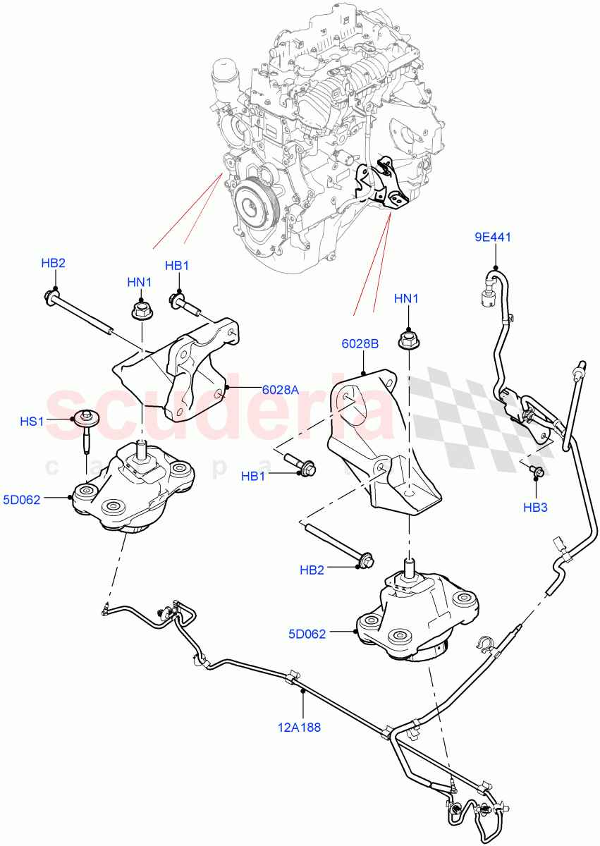 Engine Mounting(Nitra Plant Build)(2.0L I4 DSL MID DOHC AJ200,2.0L I4 DSL HIGH DOHC AJ200)((V)FROMK2000001) of Land Rover Land Rover Discovery 5 (2017+) [2.0 Turbo Petrol AJ200P]