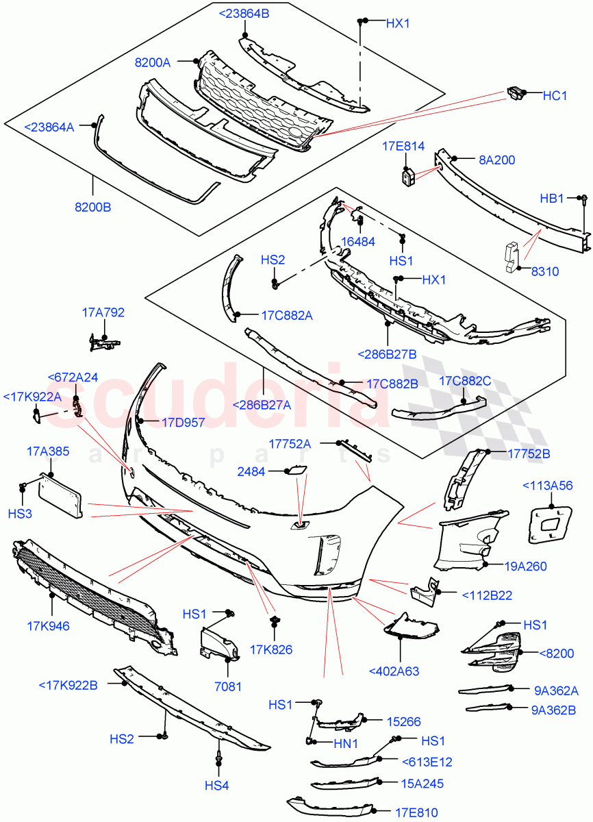 Radiator Grille And Front Bumper(Halewood (UK),Front Bumper - Sport - Body Colour) of Land Rover Land Rover Range Rover Evoque (2019+) [1.5 I3 Turbo Petrol AJ20P3]