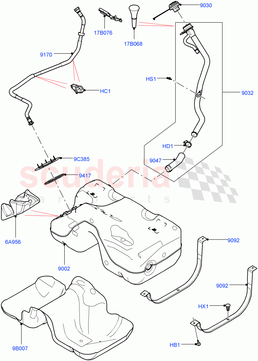 Fuel Tank & Related Parts(2.0L I4 DSL MID DOHC AJ200,Itatiaia (Brazil),Less Emission Tank,2.0L I4 DSL HIGH DOHC AJ200)((V)FROMGT000001) of Land Rover Land Rover Range Rover Evoque (2012-2018) [2.0 Turbo Diesel]