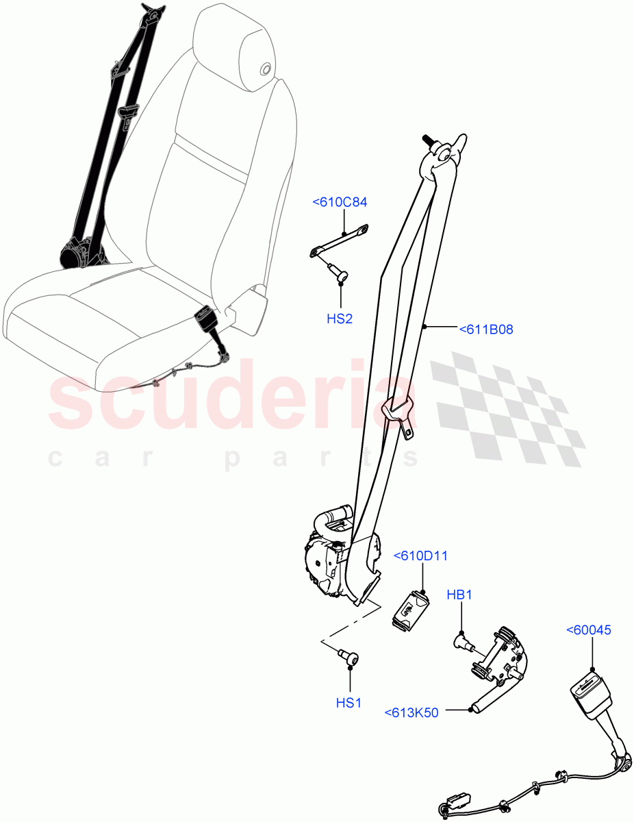 Front Seat Belts(Halewood (UK)) of Land Rover Land Rover Range Rover Evoque (2019+) [1.5 I3 Turbo Petrol AJ20P3]