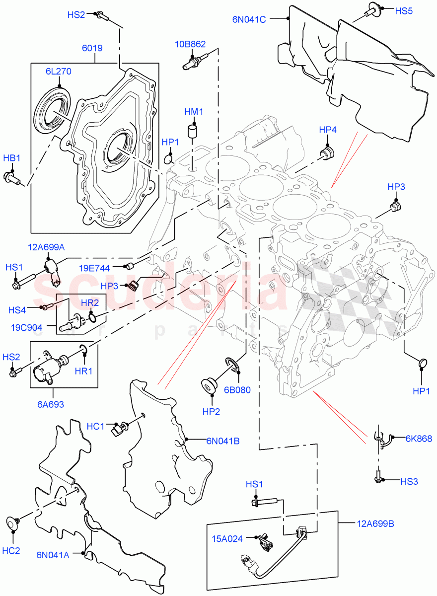 Cylinder Block And Plugs(2.0L I4 High DOHC AJ200 Petrol,2.0L I4 Mid DOHC AJ200 Petrol,2.0L I4 Mid AJ200 Petrol E100)((V)FROMJH000001) of Land Rover Land Rover Range Rover Evoque (2012-2018) [2.0 Turbo Petrol AJ200P]