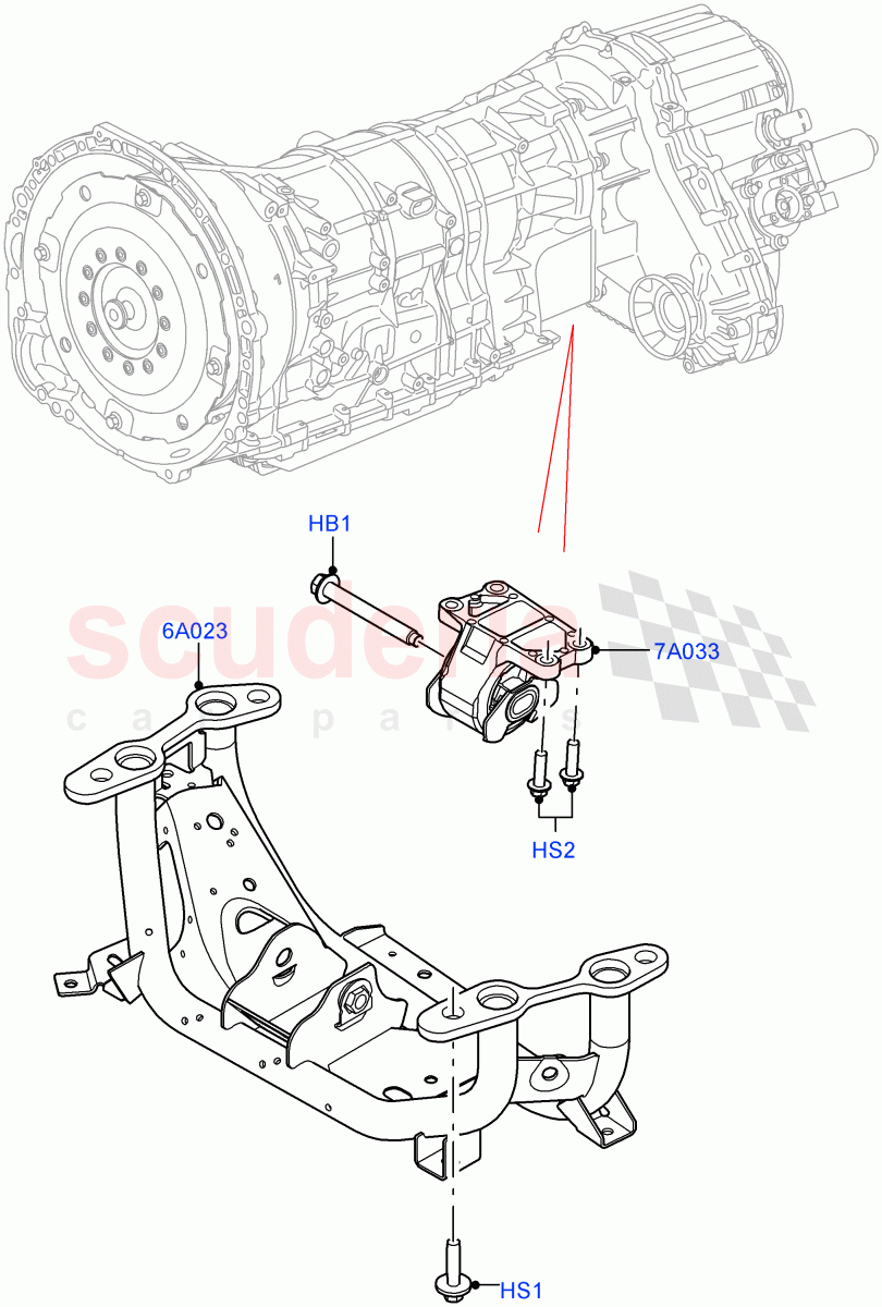 Transmission Mounting (2.0L I4 High DOHC AJ200 Petrol, 2.0L AJ200P Hi PHEV) of Land Rover Land Rover Defender (2020+) [2.0 Turbo Petrol AJ200P]