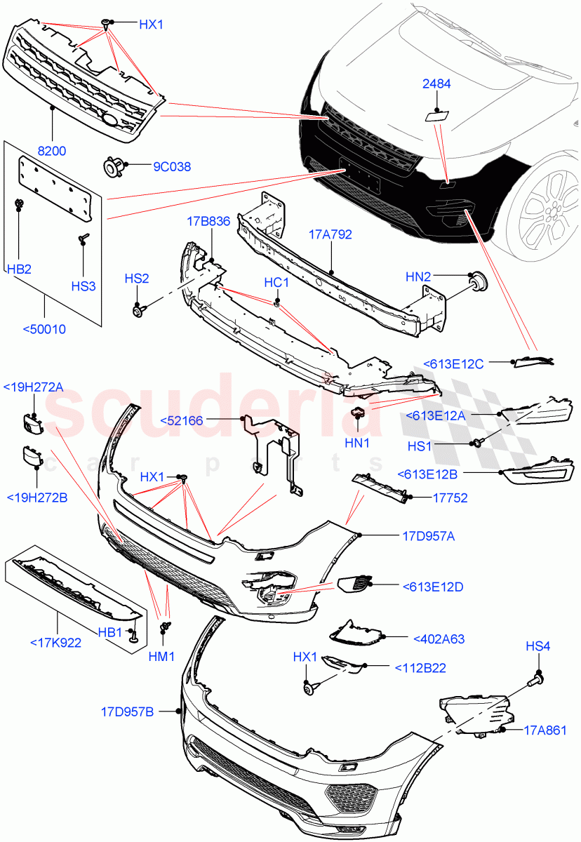 Radiator Grille And Front Bumper(Halewood (UK),Bumper-Aux Cooled Body Colour,Front Bumper - Painted Body Colour)((V)TOKH999999) of Land Rover Land Rover Discovery Sport (2015+) [2.2 Single Turbo Diesel]