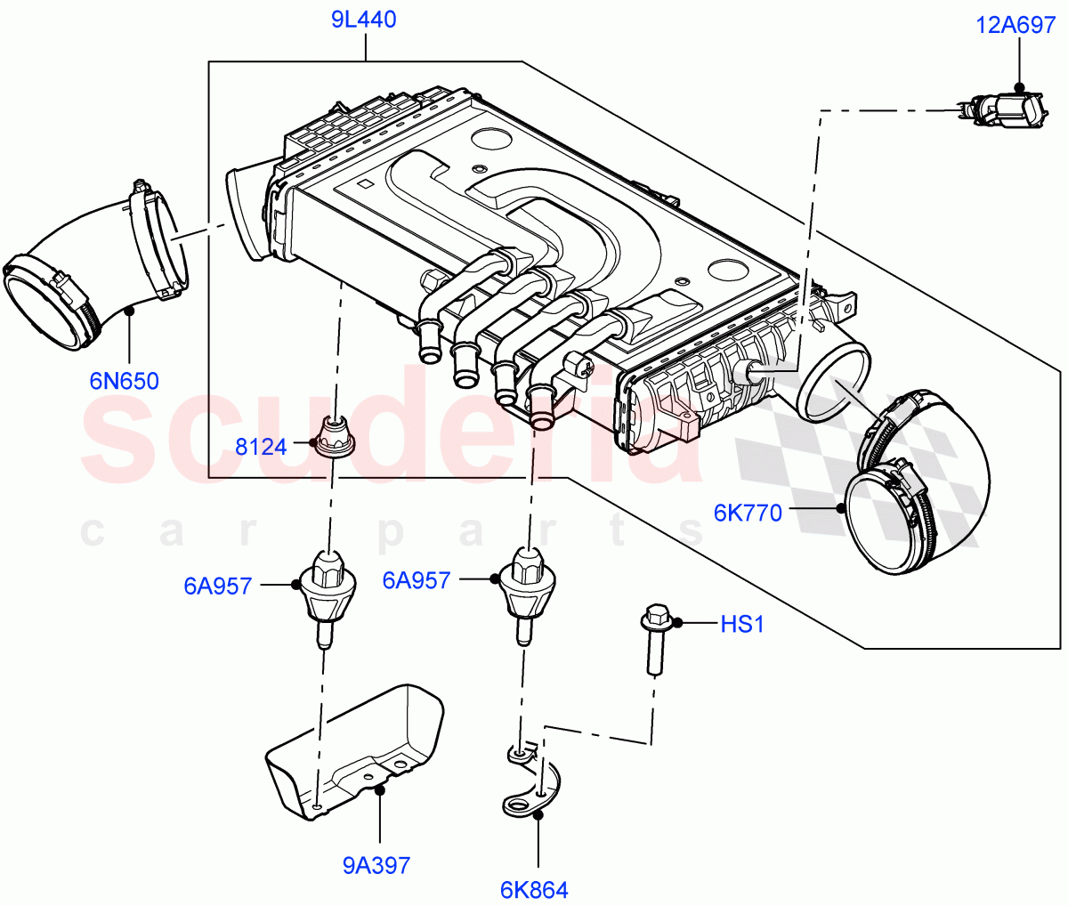 Intercooler/Air Ducts And Hoses(3.0L AJ20D6 Diesel High)((V)FROMLA000001) of Land Rover Land Rover Range Rover Sport (2014+) [3.0 I6 Turbo Diesel AJ20D6]