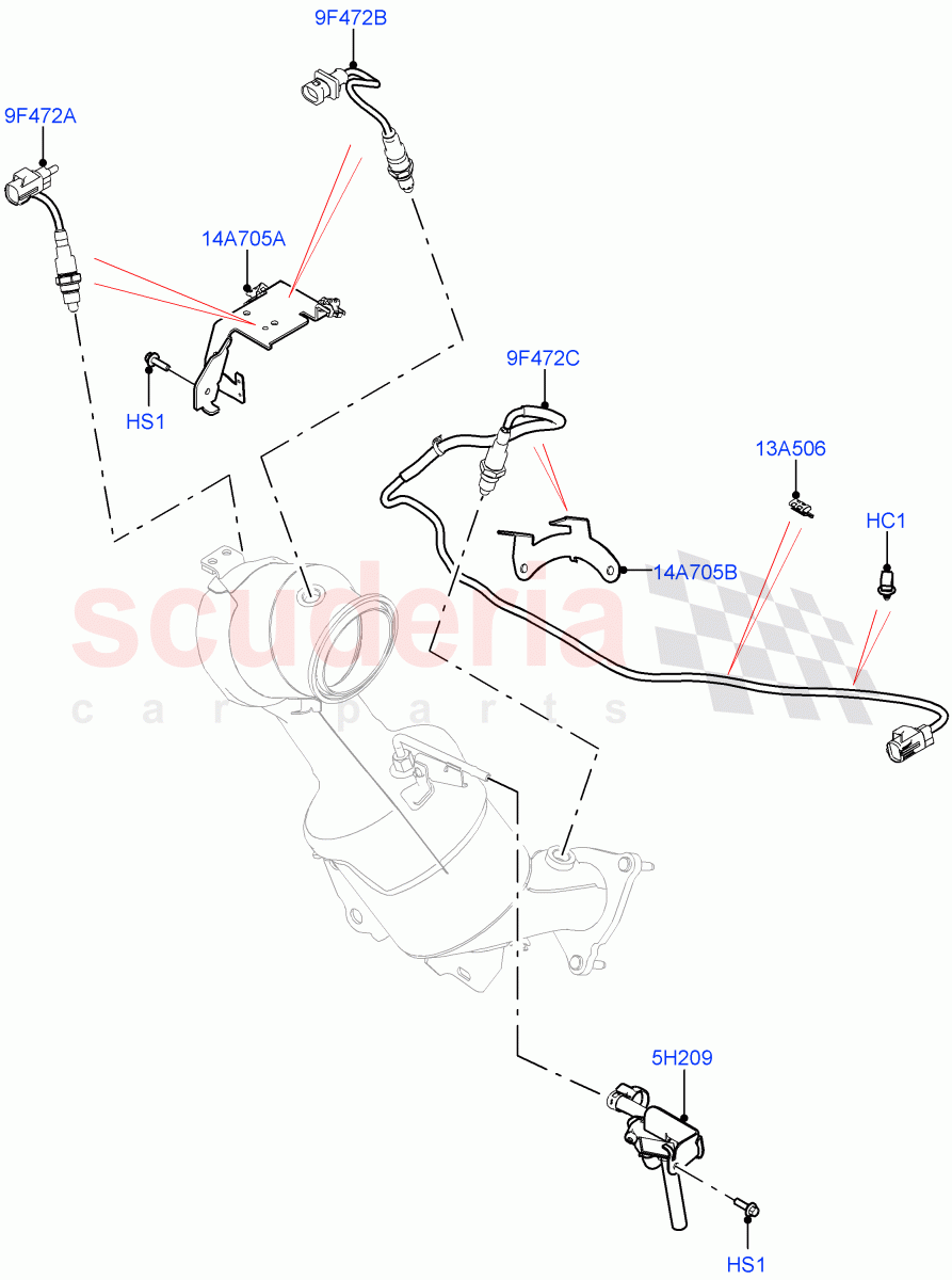 Exhaust Sensors And Modules (2.0L AJ20P4 Petrol Mid PTA, Beijing 6 Petrol Emission, Changsu (China)) of Land Rover Land Rover Range Rover Evoque (2019+) [2.0 Turbo Petrol AJ200P]