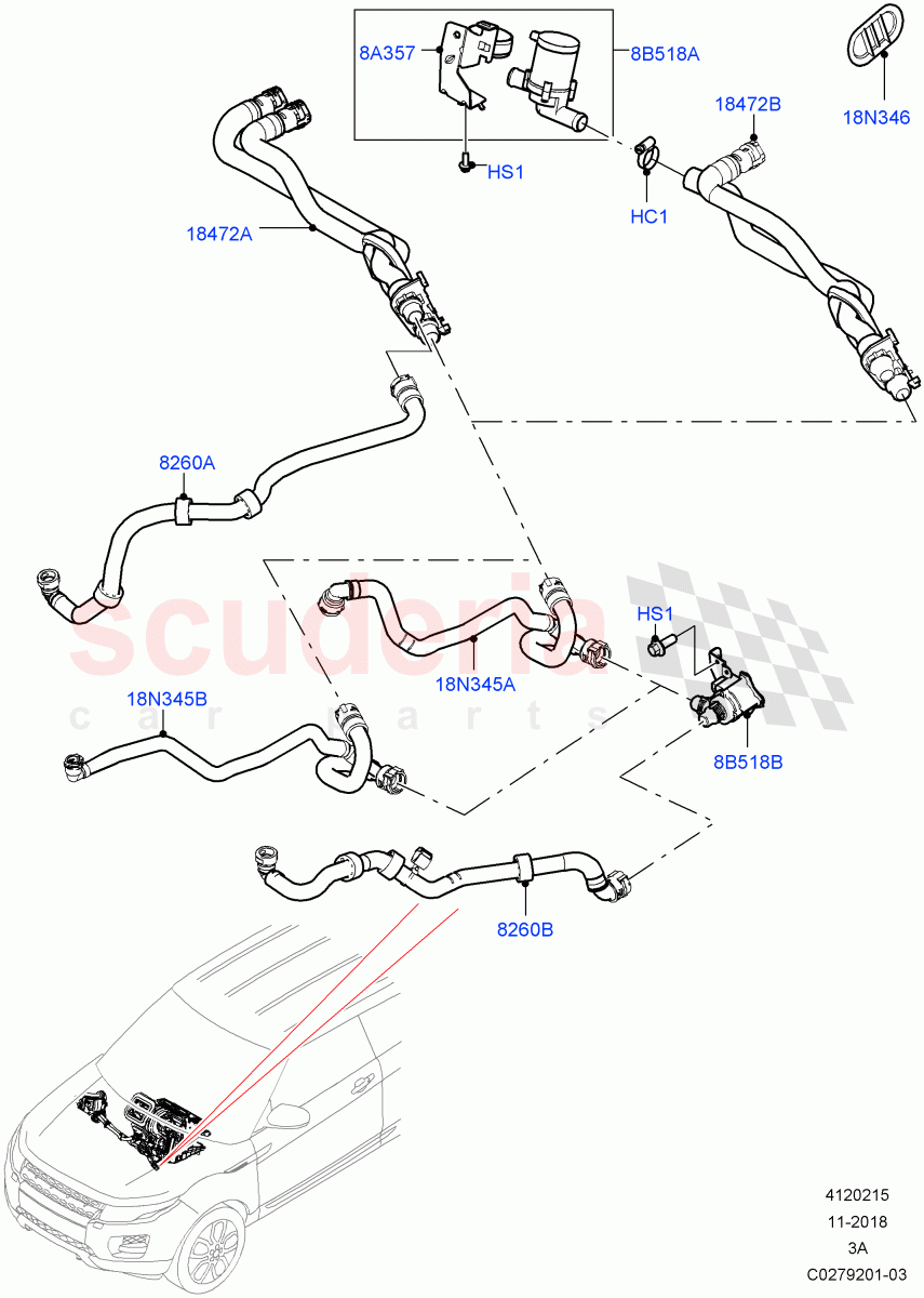 Heater Hoses(2.0L I4 High DOHC AJ200 Petrol,Halewood (UK),2.0L I4 Mid DOHC AJ200 Petrol,2.0L I4 Mid AJ200 Petrol E100)((V)FROMJH000001) of Land Rover Land Rover Discovery Sport (2015+) [2.0 Turbo Petrol AJ200P]