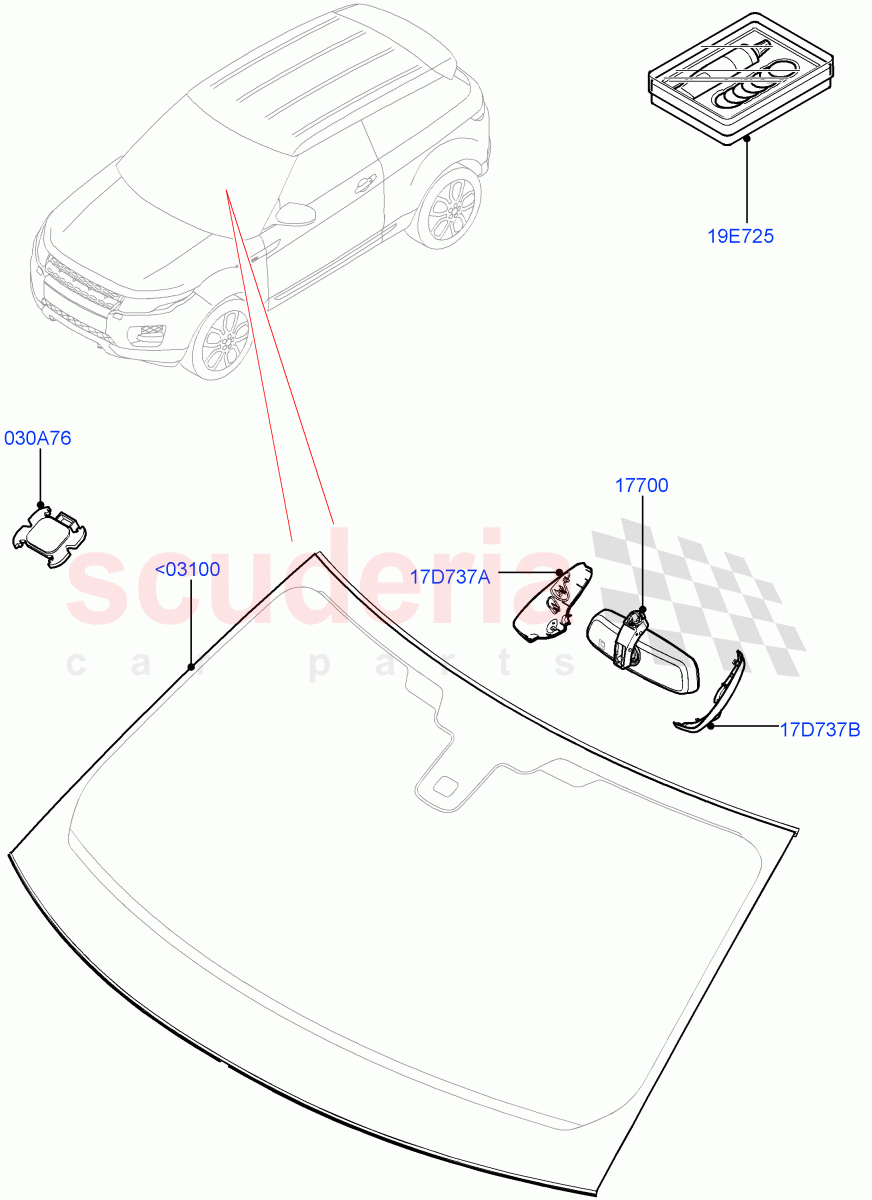 Windscreen/Inside Rear View Mirror(Halewood (UK))((V)TODH999999) of Land Rover Land Rover Range Rover Evoque (2012-2018) [2.0 Turbo Diesel]