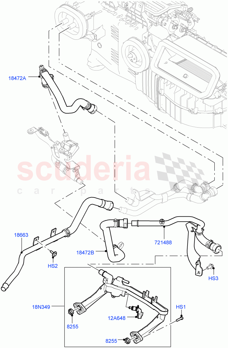Heater Hoses (Nitra Plant Build) (3.0L DOHC GDI SC V6 PETROL, Electric Auxiliary Coolant Pump, Less Heater, With Fresh Air Heater) ((V) FROMK2000001) of Land Rover Land Rover Discovery 5 (2017+) [2.0 Turbo Petrol AJ200P]