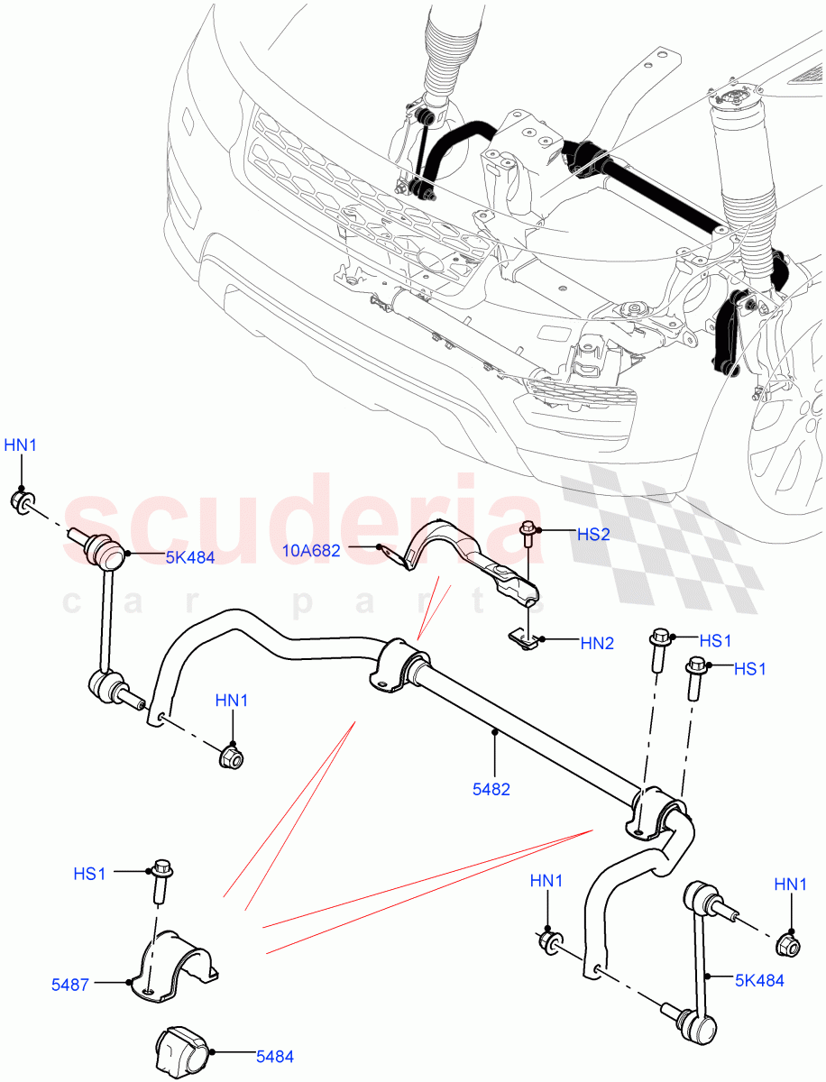 Front Cross Member & Stabilizer Bar(Conventional Stabilizer Bar)(With Four Corner Air Suspension,With Performance Suspension)((V)FROMKA000001) of Land Rover Land Rover Range Rover Sport (2014+) [3.0 DOHC GDI SC V6 Petrol]