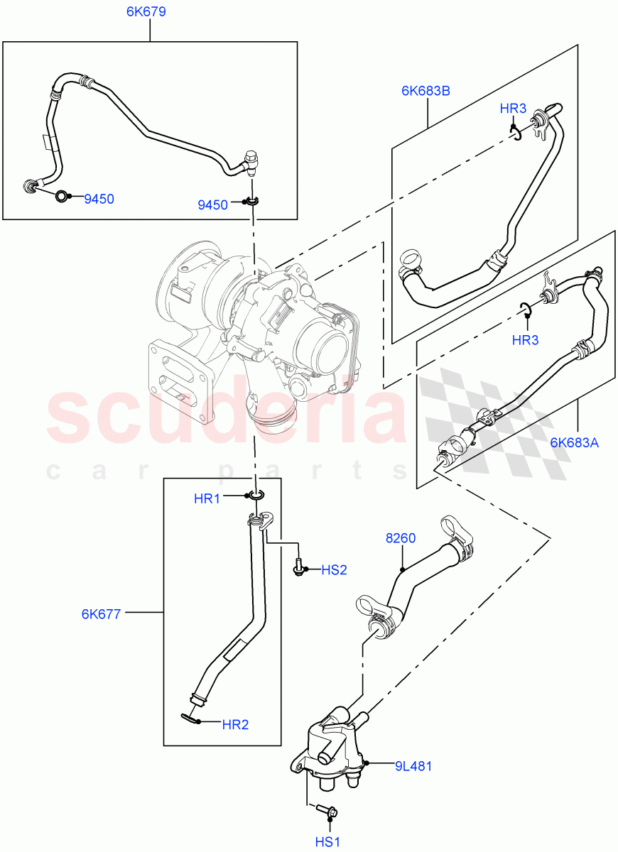 Turbocharger (Lubrication And Cooling) (2.0L I4 Mid DOHC AJ200 Petrol, Itatiaia (Brazil), 2.0L I4 Mid AJ200 Petrol E100) ((V) FROMJT000001) of Land Rover Land Rover Discovery Sport (2015+) [2.0 Turbo Petrol AJ200P]