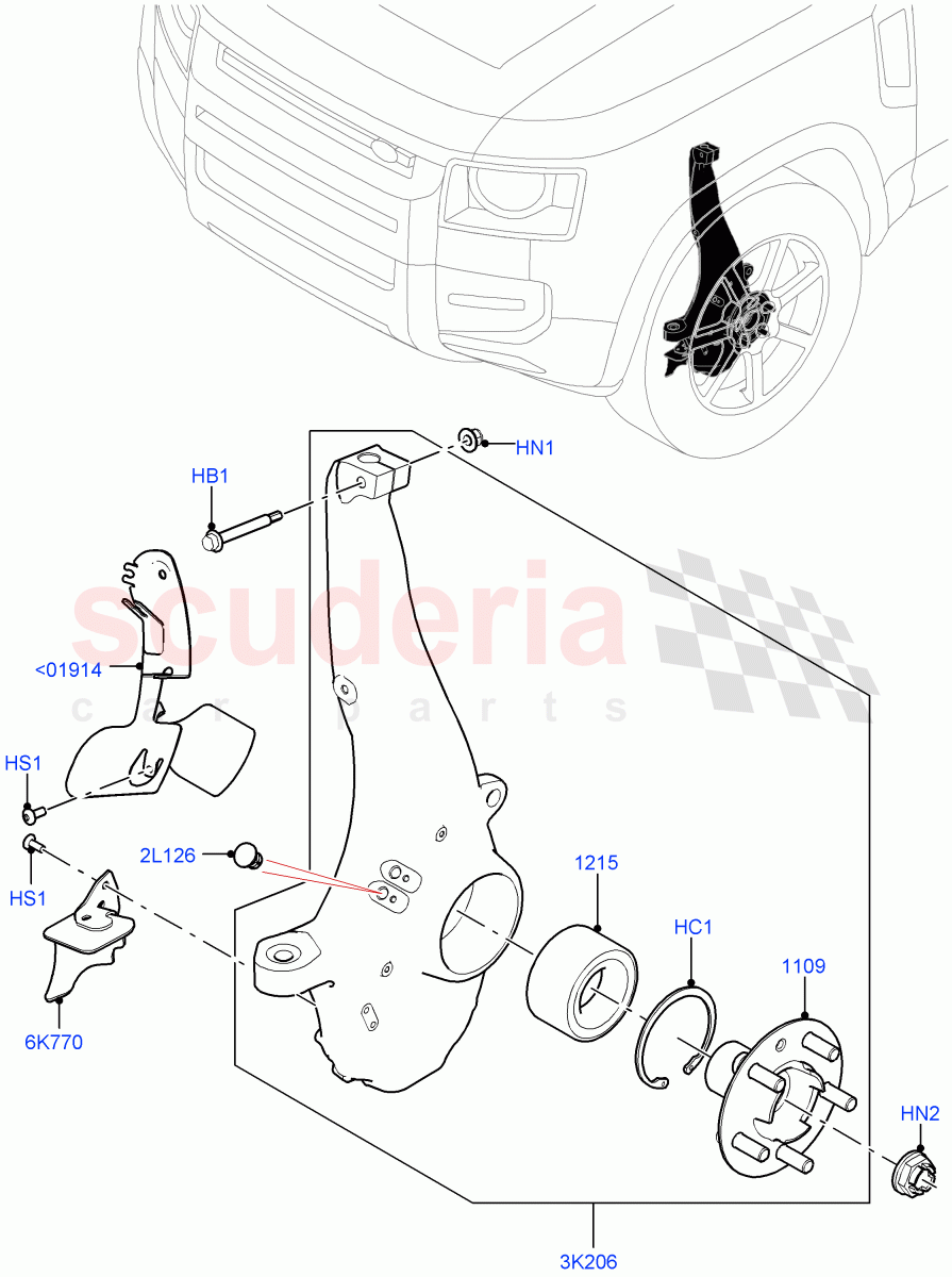 Front Knuckle And Hub (Disc And Caliper Size-Frt 20/RR 20) ((V) TOL2999999) of Land Rover Land Rover Defender (2020+) [2.0 Turbo Petrol AJ200P]