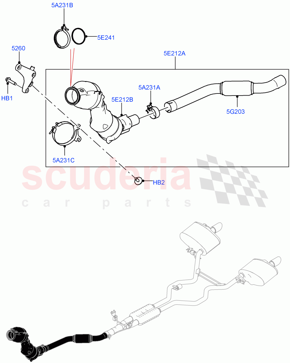 Front Exhaust System (2.0L AJ200P Hi PHEV, Japan DBA Emissions, SULEV Requirements) ((V) FROMJA000001) of Land Rover Land Rover Range Rover (2012-2021) [2.0 Turbo Petrol AJ200P]
