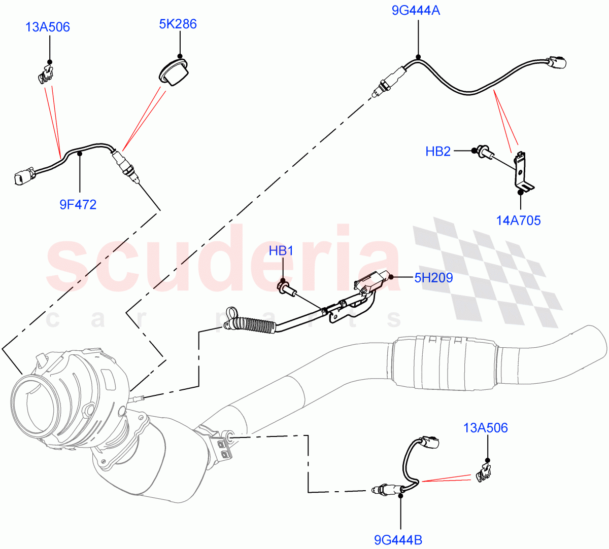 Exhaust Sensors And Modules(3.0L AJ20P6 Petrol High,China N6B (Petrol) - Compliance,EU6D - Final (Petrol) Emission,Beijing 6 Petrol Emission)((V)FROMKA000001) of Land Rover Land Rover Range Rover Sport (2014+) [3.0 I6 Turbo Petrol AJ20P6]