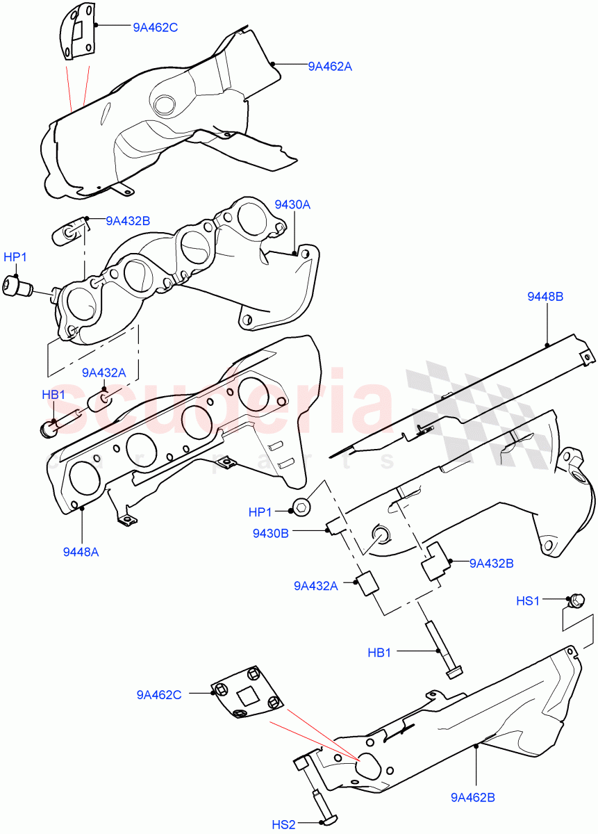 Exhaust Manifold(5.0L P AJ133 DOHC CDA S/C Enhanced)((V)FROMKA000001) of Land Rover Land Rover Range Rover Velar (2017+) [5.0 OHC SGDI SC V8 Petrol]