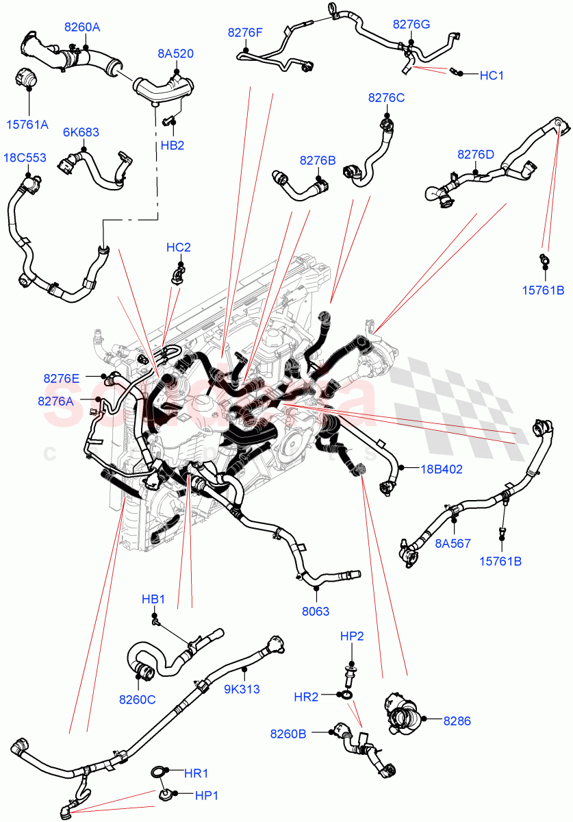 Cooling System Pipes And Hoses(4.4 V8 Turbo Petrol (NC10),Less Engine Cooling System) of Land Rover Land Rover Range Rover (2022+) [4.4 V8 Turbo Petrol NC10]