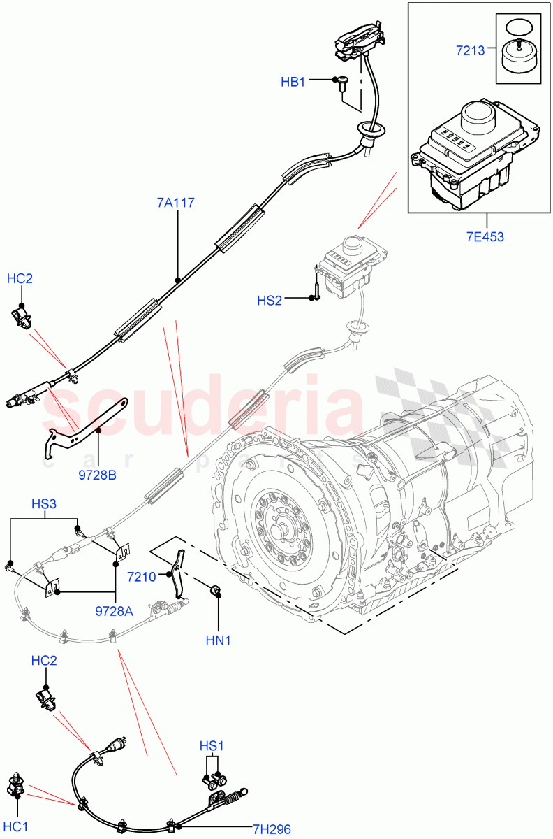 Gear Change-Automatic Transmission(Floor)(3.0L DOHC GDI SC V6 PETROL,8 Speed Auto Trans ZF 8HP70 4WD,5.0L OHC SGDI SC V8 Petrol - AJ133,8 Speed Auto Trans ZF 8HP70 HEV 4WD,4.4L DOHC DITC V8 Diesel,3.0 V6 Diesel,5.0L OHC SGDI NA V8 Petrol - AJ133)((V)TOHA999999) of Land Rover Land Rover Range Rover (2012-2021) [2.0 Turbo Petrol GTDI]