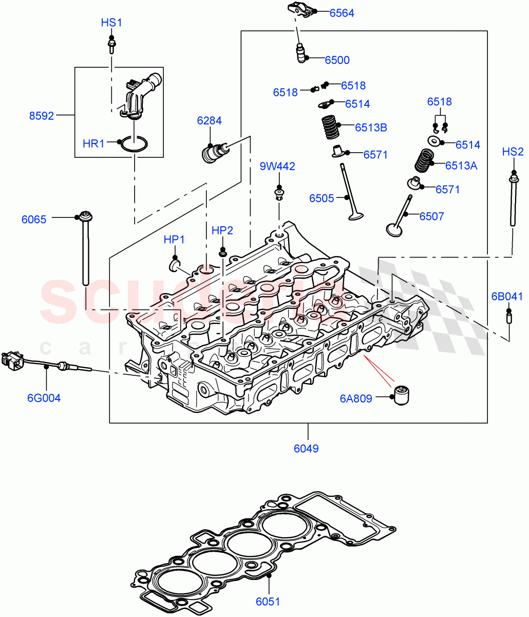 Cylinder Head (Solihull Plant Build) (2.0L I4 Mid DOHC AJ200 Petrol, 2.0L I4 High DOHC AJ200 Petrol, 2.0L AJ200P Hi PHEV) ((V) FROMHA000001) of Land Rover Land Rover Discovery 5 (2017+) [2.0 Turbo Petrol AJ200P]