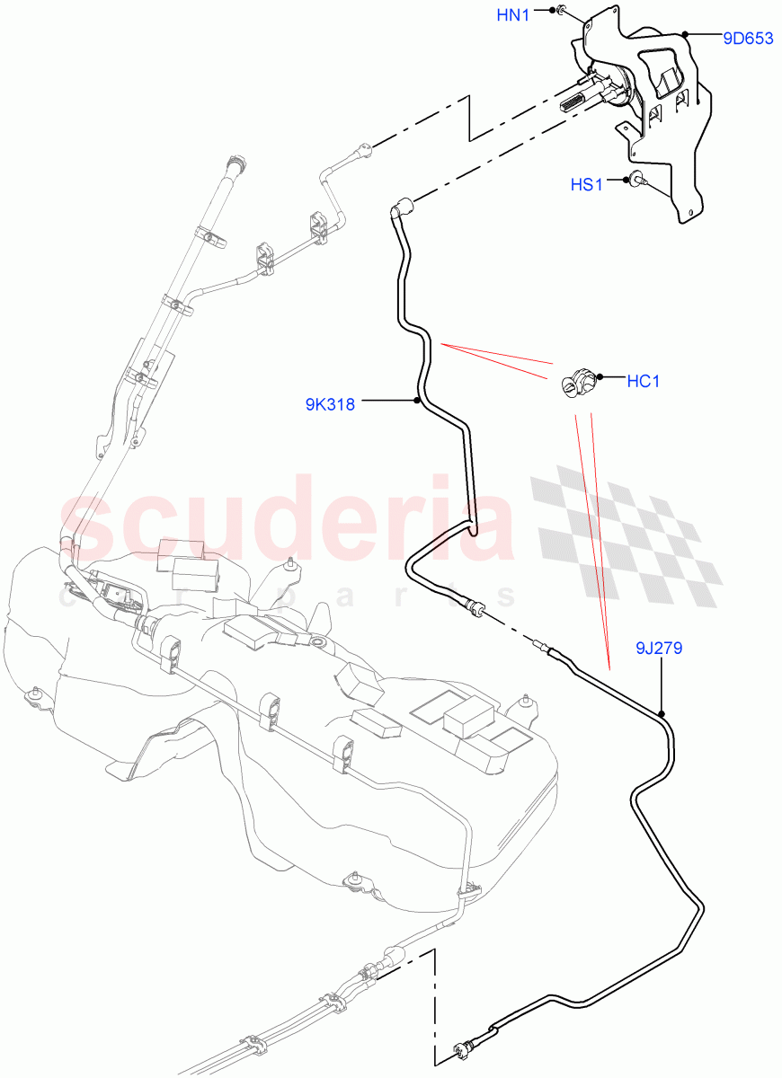 Fuel Lines(3.0L DOHC GDI SC V6 PETROL,Pet Tank W/O Leak Det - Std Filter)((V)TOJA999999) of Land Rover Land Rover Range Rover Velar (2017+) [3.0 DOHC GDI SC V6 Petrol]