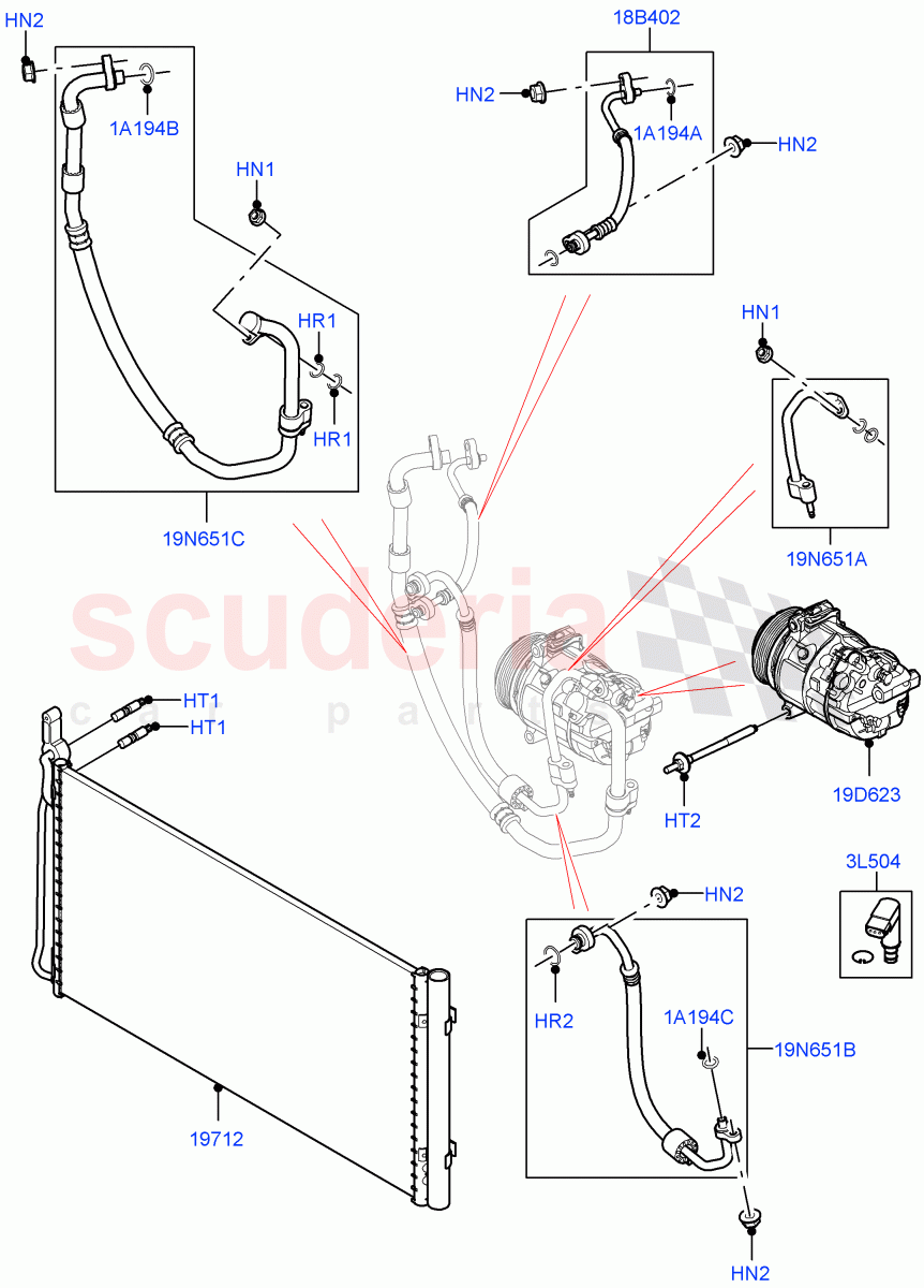 Air Conditioning Condensr/Compressr (2.0L AJ20P4 Petrol Mid PTA, Halewood (UK), 2.0L AJ20D4 Diesel High PTA, 2.0L AJ20D4 Diesel Mid PTA, 2.0L AJ20P4 Petrol High PTA, 2.0L AJ20D4 Diesel LF PTA, 2.0L AJ20P4 Petrol E100 PTA) ((V) FROMLH000001, (V) TOLH999999) of Land Rover Land Rover Discovery Sport (2015+) [2.0 Turbo Petrol GTDI]