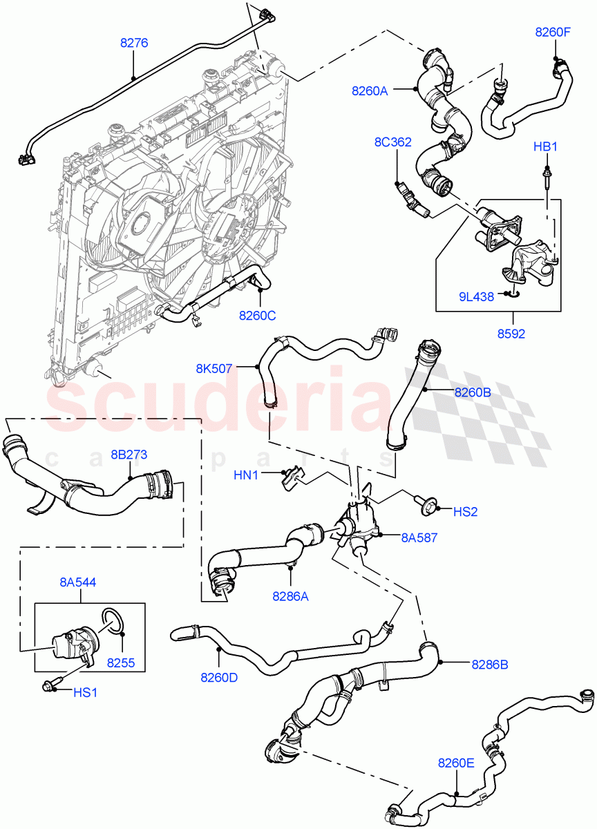 Cooling System Pipes And Hoses(Engine, Solihull Plant Build)(3.0 V6 D Low MT ROW,Less Immersion Heater)((V)FROMKA000001) of Land Rover Land Rover Range Rover (2012-2021) [3.0 Diesel 24V DOHC TC]