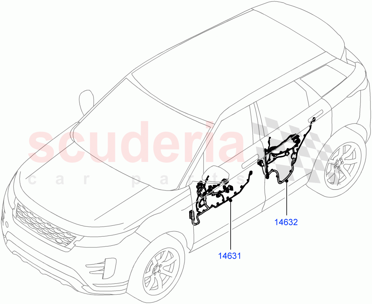 Wiring - Body Closures (Front And Rear Doors) (5 Door, Changsu (China)) ((V) FROMMG575835) of Land Rover Land Rover Range Rover Evoque (2019+) [2.0 Turbo Diesel AJ21D4]