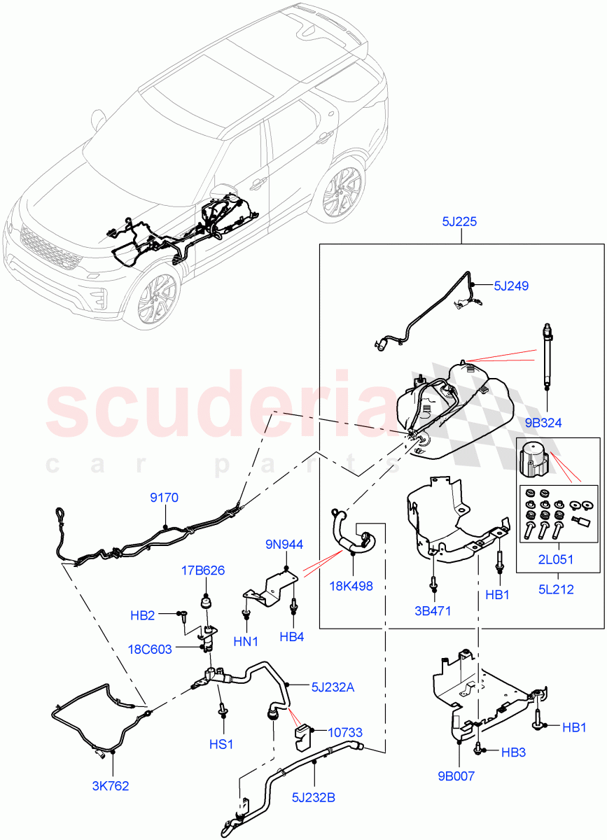 Exhaust Fluid Injection System(Tank And Filler, Nitra Plant Build)(3.0L AJ20D6 Diesel High,With Diesel Exh Fluid Emission Tank)((V)FROMM2000001) of Land Rover Land Rover Discovery 5 (2017+) [3.0 I6 Turbo Diesel AJ20D6]