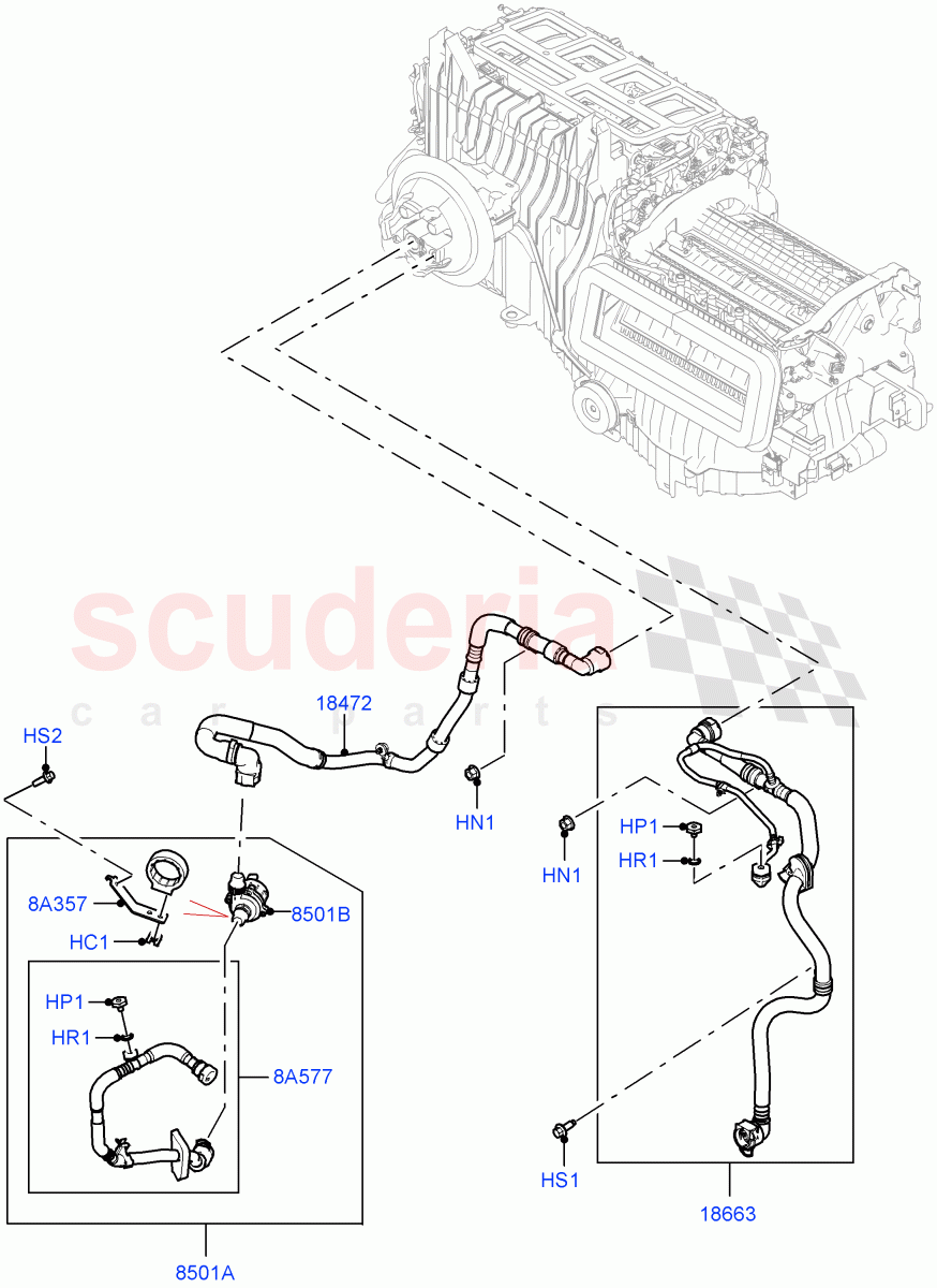 Heater Hoses(3.0L AJ20D6 Diesel High,With Ptc Heater,With Air Conditioning - Front/Rear,Less Heater) of Land Rover Land Rover Range Rover (2022+) [4.4 V8 Turbo Petrol NC10]