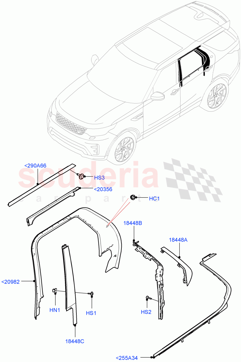 Rear Doors, Hinges & Weatherstrips(Finishers And Mouldings, Solihull Plant Build)((V)FROMHA000001) of Land Rover Land Rover Discovery 5 (2017+) [3.0 I6 Turbo Petrol AJ20P6]