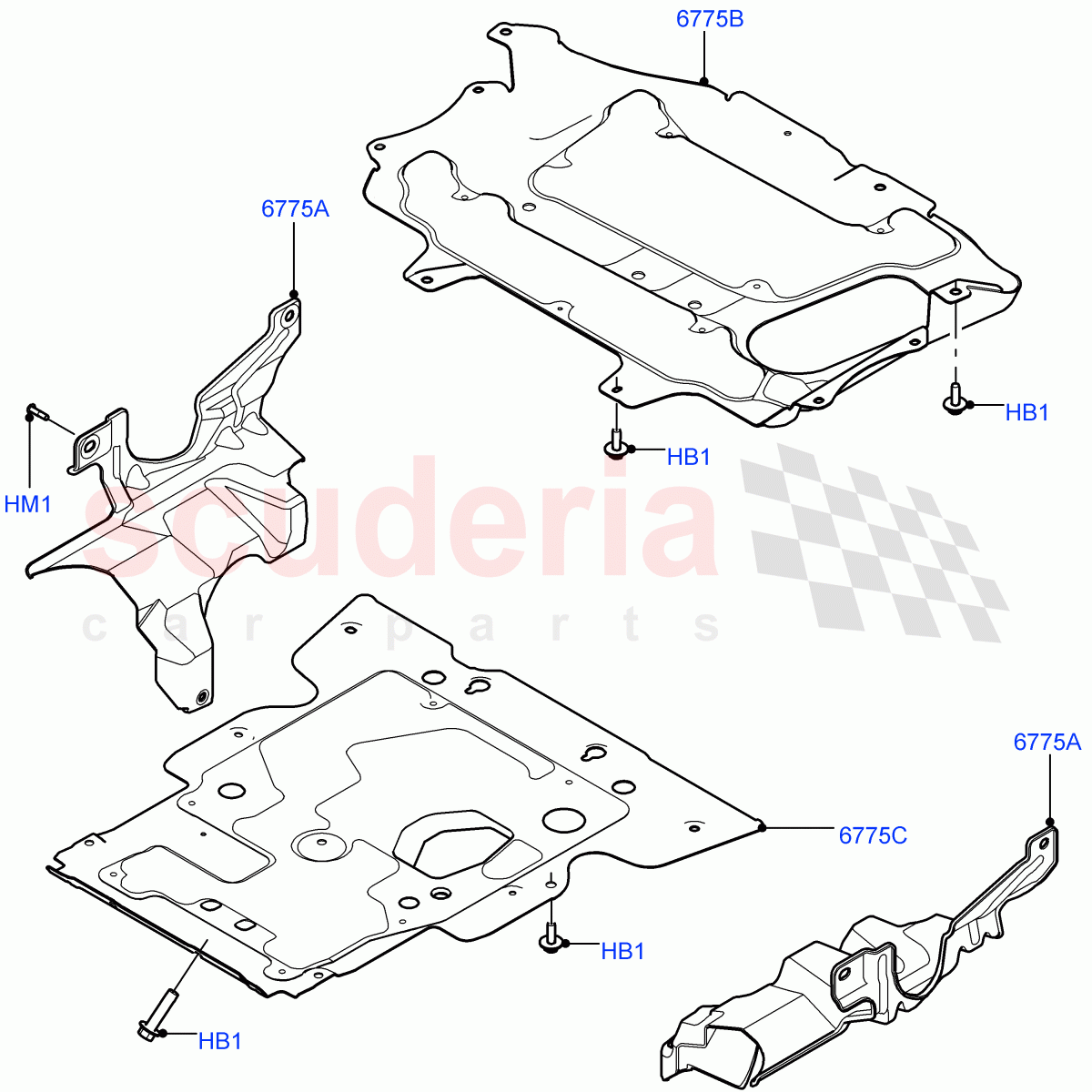 Splash And Heat Shields(Solihull Plant Build, Front)((V)FROMHA000001) of Land Rover Land Rover Discovery 5 (2017+) [3.0 DOHC GDI SC V6 Petrol]