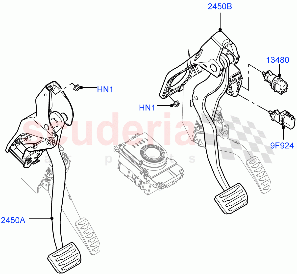 Brake And Clutch Controls(6 Speed Auto AWF21 AWD,Halewood (UK),Unique Met Finish Foot Pedals Pads,9 Speed Auto AWD) of Land Rover Land Rover Range Rover Evoque (2012-2018) [2.0 Turbo Petrol AJ200P]