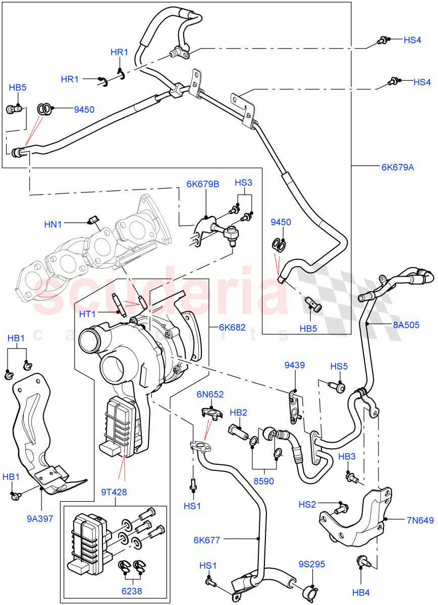 Turbocharger (RH Side - Primary) (4.4L DOHC DITC V8 Diesel) of Land Rover Land Rover Range Rover (2012-2021) [4.4 DOHC Diesel V8 DITC]