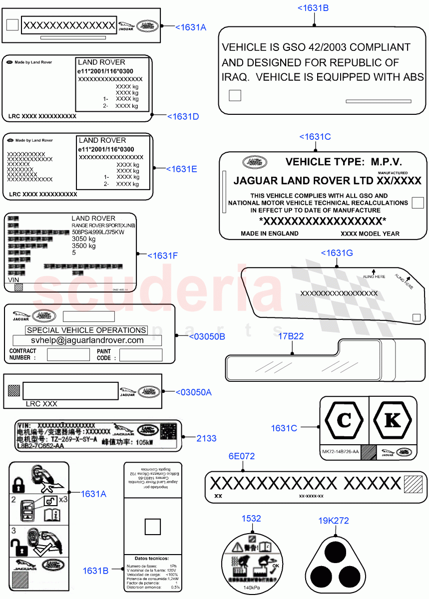 Labels (Information Decals) of Land Rover Land Rover Range Rover Velar (2017+) [2.0 Turbo Diesel AJ21D4]