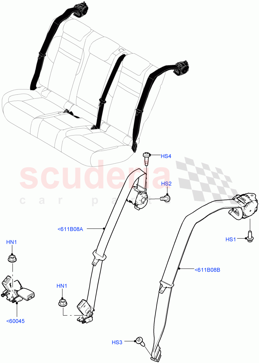 Rear Seat Belts (Itatiaia (Brazil)) of Land Rover Land Rover Range Rover Evoque (2019+) [2.0 Turbo Diesel AJ21D4]