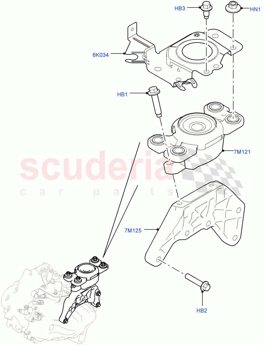 Transmission Mounting (2.0L I4 DSL MID DOHC AJ200, 6 Speed Manual Trans-JLR M66 2WD, Halewood (UK), 6 Speed Manual Trans M66 - AWD) ((V) FROMGH000001) of Land Rover Land Rover Discovery Sport (2015+) [2.0 Turbo Petrol GTDI]