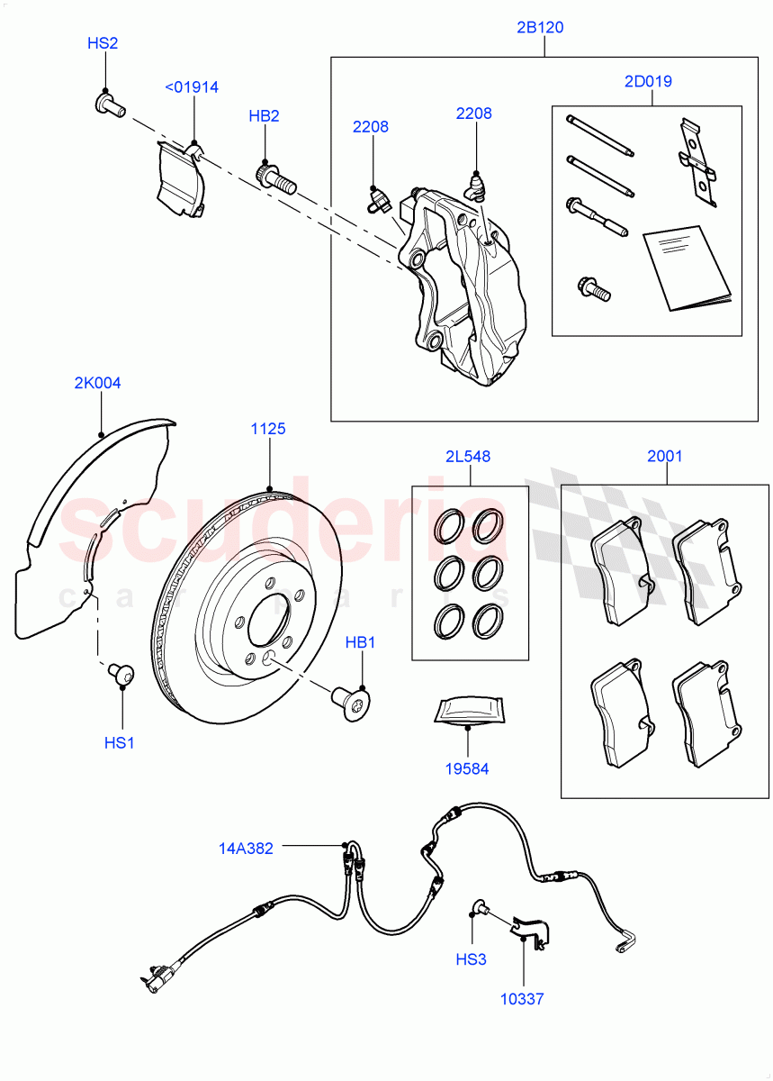 Front Brake Discs And Calipers(Nitra Plant Build)(Front Disc And Caliper Size 19,Disc And Caliper Size-Frt 19/RR 19)((V)FROMK2000001) of Land Rover Land Rover Discovery 5 (2017+) [3.0 I6 Turbo Diesel AJ20D6]