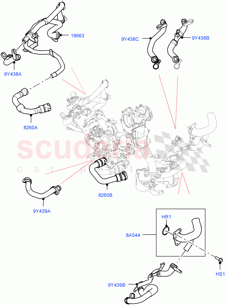 EGR Cooling System(2.0L I4 DSL MID DOHC AJ200,EU6D Diesel + DPF Emissions,2.0L I4 DSL HIGH DOHC AJ200)((V)FROMKH000001) of Land Rover Land Rover Discovery Sport (2015+) [2.0 Turbo Diesel]