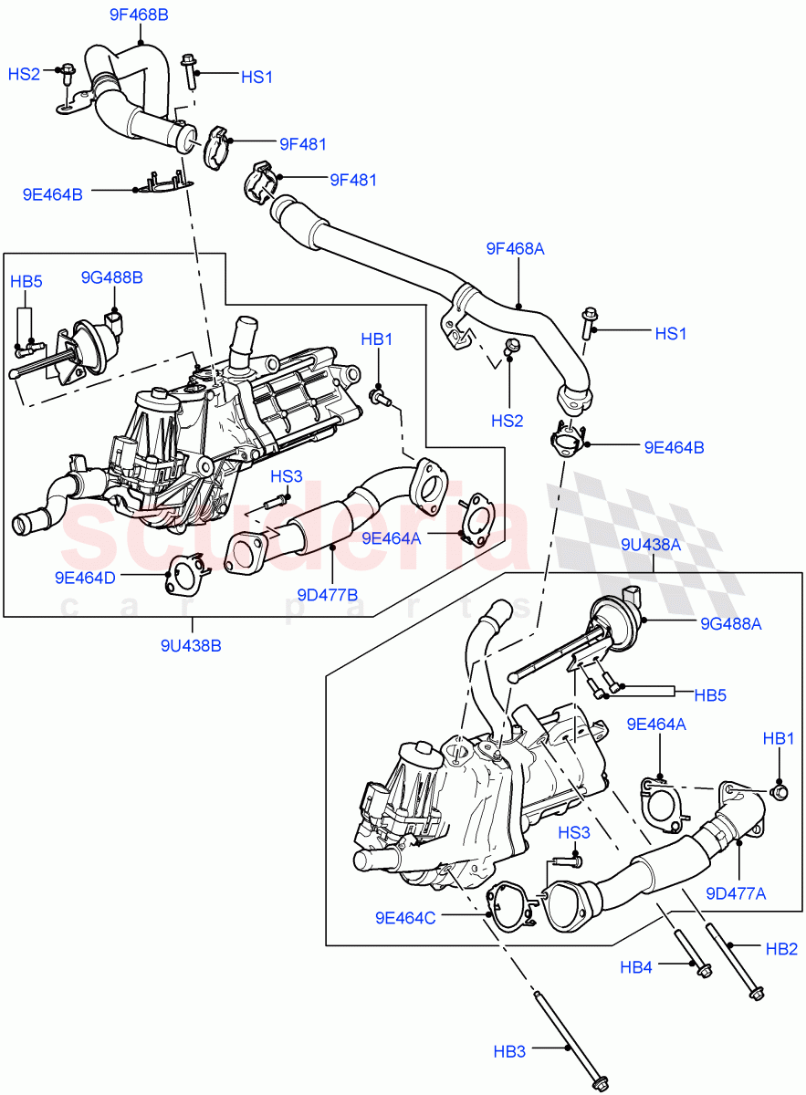 Exhaust Gas Recirculation (Solihull Plant Build) (3.0L 24V DOHC V6 TC Diesel, 3.0L 24V V6 Turbo Diesel Std Flow, 3.0 V6 D Low MT ROW, 3.0 V6 Diesel Electric Hybrid Eng, 3.0 V6 D Gen2 Twin Turbo) ((V) FROMAA000001) of Land Rover Land Rover Range Rover Sport (2014+) [3.0 Diesel 24V DOHC TC]