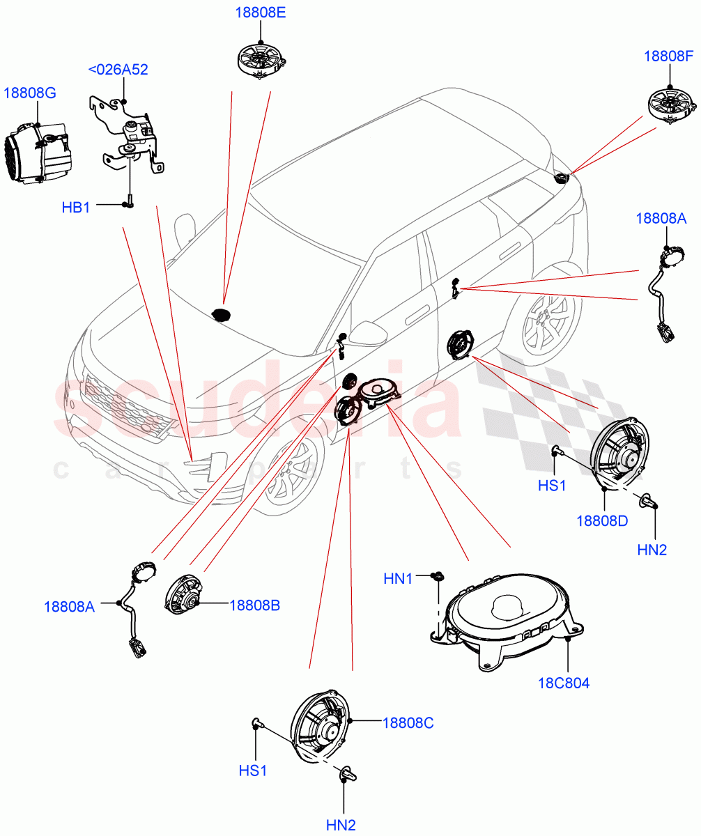 Speakers (Halewood (UK), Premium Audio 1280 W) of Land Rover Land Rover Range Rover Evoque (2019+) [1.5 I3 Turbo Petrol AJ20P3]