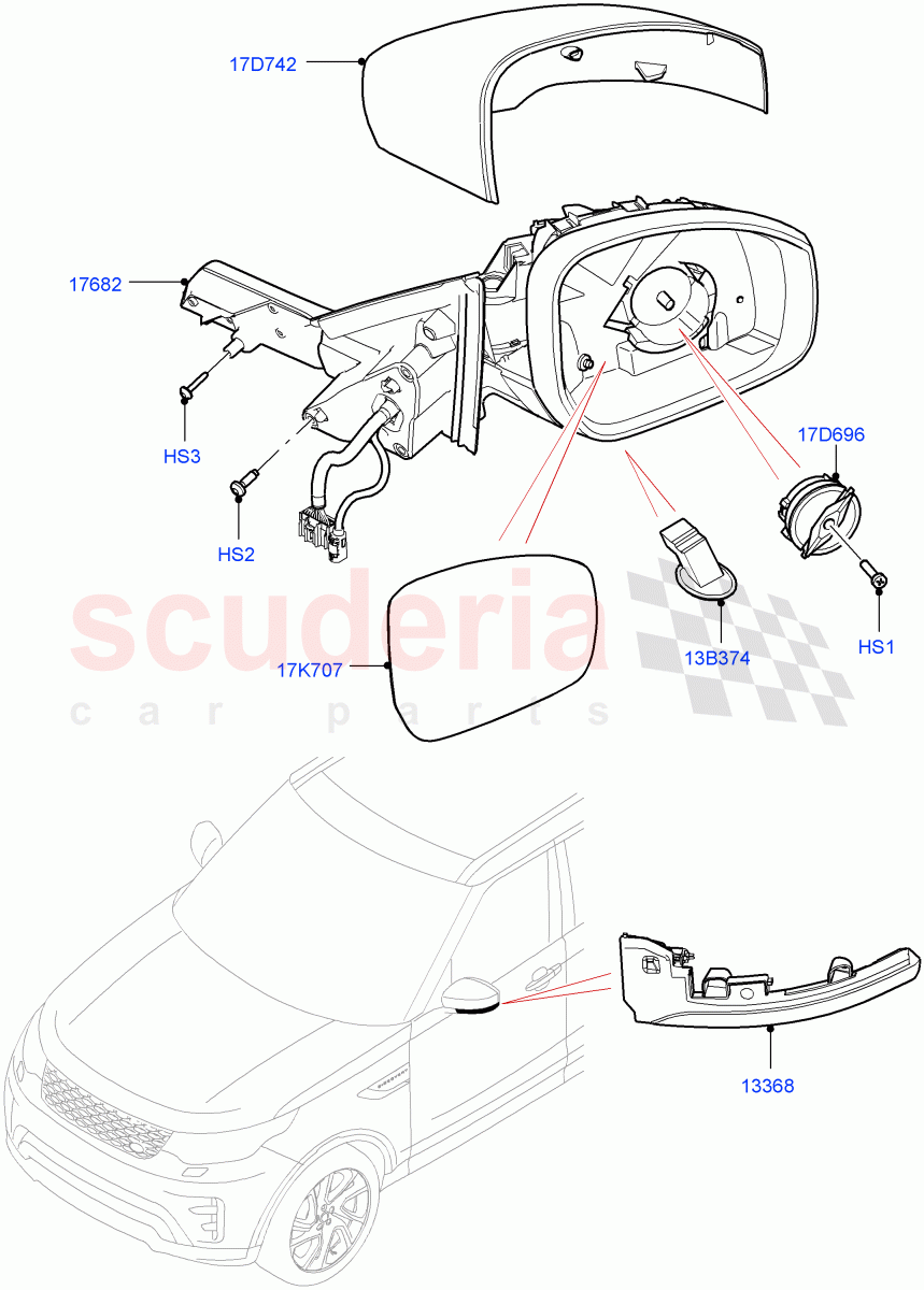 Exterior Rear View Mirror(Nitra Plant Build)((V)FROMK2000001) of Land Rover Land Rover Discovery 5 (2017+) [3.0 I6 Turbo Diesel AJ20D6]