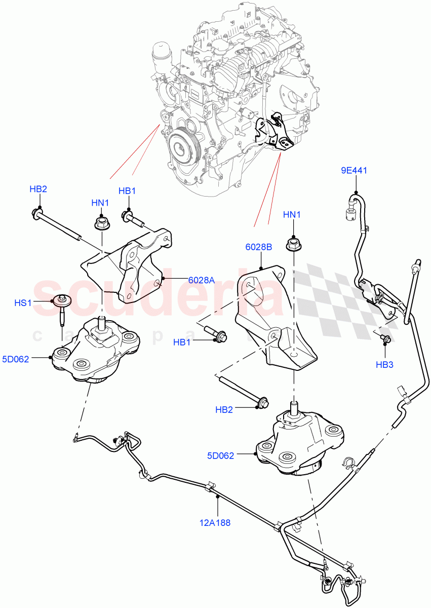 Engine Mounting(Solihull Plant Build)(2.0L I4 DSL MID DOHC AJ200,2.0L I4 DSL HIGH DOHC AJ200)((V)FROMHA000001) of Land Rover Land Rover Discovery 5 (2017+) [2.0 Turbo Diesel]