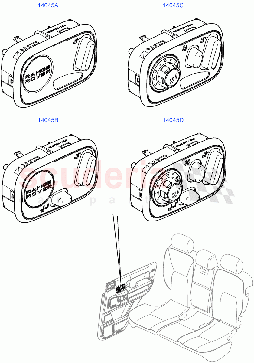 Switches(Rear Seat)(With Power Rear Seat Recliner)((V)FROMAA000001) of Land Rover Land Rover Range Rover (2010-2012) [5.0 OHC SGDI NA V8 Petrol]