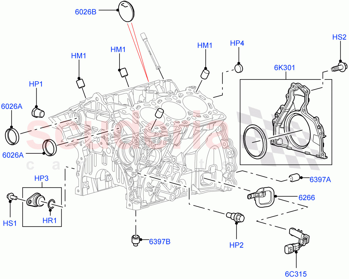 Cylinder Block And Plugs(Solihull Plant Build)(3.0 V6 Diesel)((V)FROMAA000001) of Land Rover Land Rover Range Rover Sport (2014+) [3.0 Diesel 24V DOHC TC]