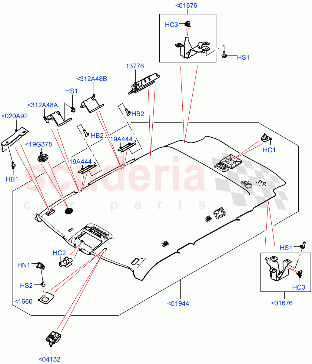 Headlining And Sun Visors (Less Panorama Roof, Halewood (UK)) of Land Rover Land Rover Range Rover Evoque (2019+) [2.0 Turbo Diesel AJ21D4]