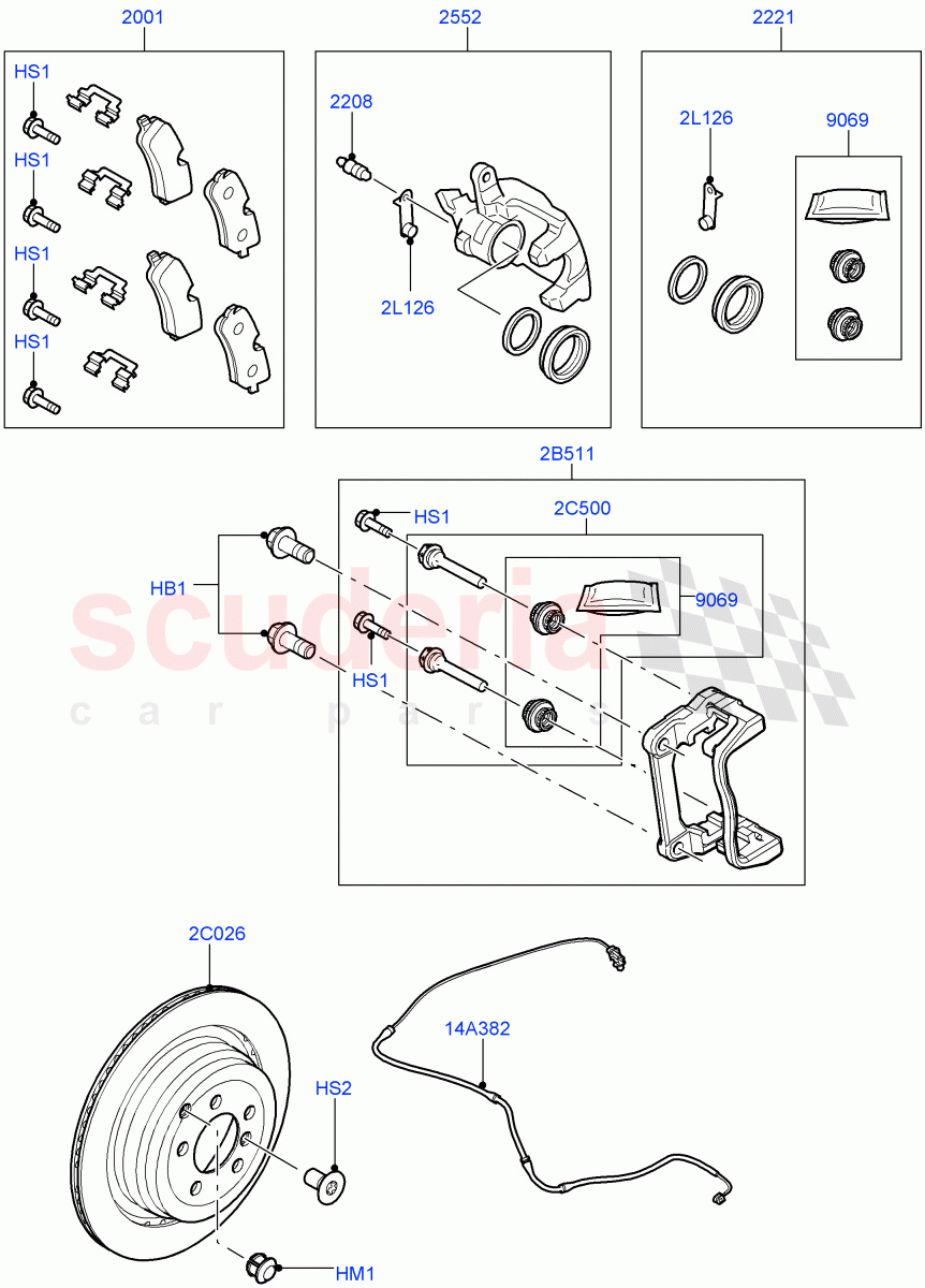 Rear Brake Discs And Calipers (3.0L 24V DOHC V6 TC Diesel, 5.0L OHC SGDI NA V8 Petrol - AJ133) ((V) FROMAA000001, (V) TOAA547440) of Land Rover Land Rover Discovery 4 (2010-2016) [3.0 DOHC GDI SC V6 Petrol]