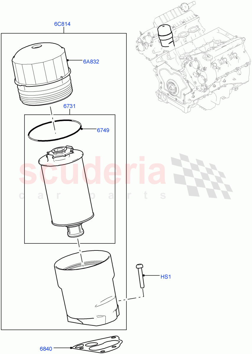 Oil Cooler And Filter(Solihull Plant Build, Filter)(3.0L DOHC GDI SC V6 PETROL)((V)FROMEA000001) of Land Rover Land Rover Discovery 5 (2017+) [3.0 DOHC GDI SC V6 Petrol]