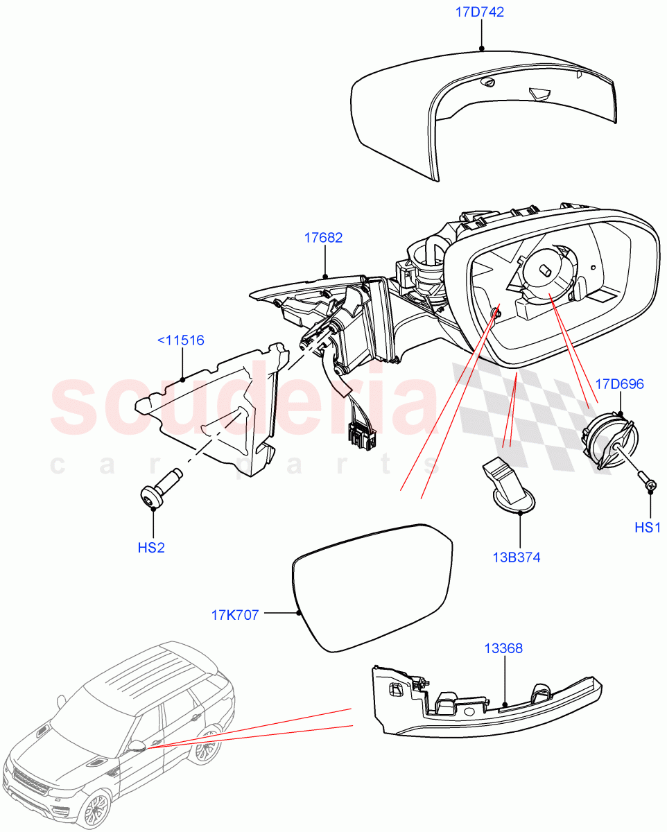 Exterior Rear View Mirror((V)FROMGA000001,(V)TOKA999999) of Land Rover Land Rover Range Rover Sport (2014+) [2.0 Turbo Diesel]